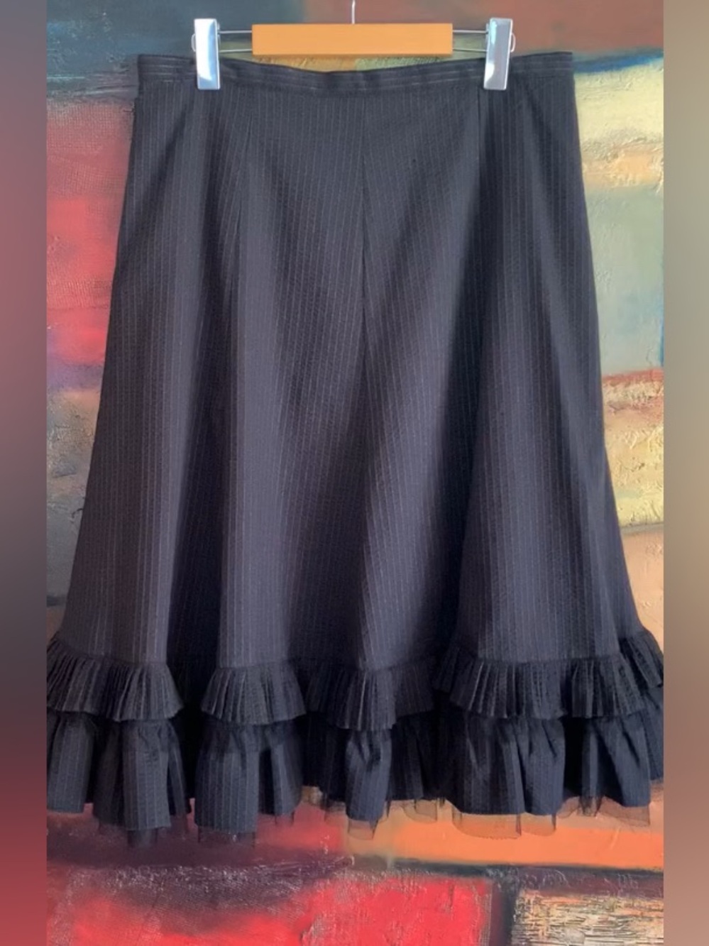 VINTAGE Marie Claire Pinstripe Tiered Ruffle Tulle Midi Skirt, Sz 11